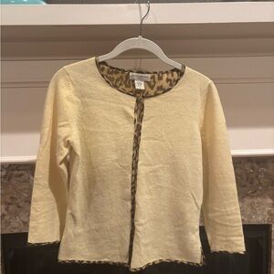 Banana Republic Cream Cardigan with Leopard Trim